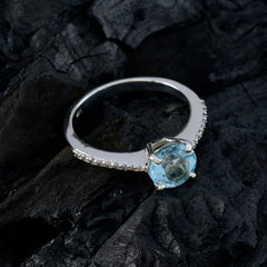 Grace Blue Halo Gemstone Ring with Silver Band