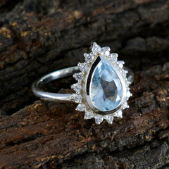Hye-jin Blue Halo Gemstone Ring with Pear-Shaped Stone