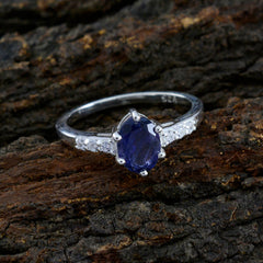 Yuki Blue Halo Gemstone Ring with Silver Band