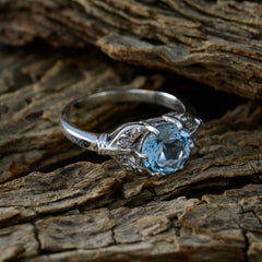 Priya Blue Halo Gemstone Ring with Silver Band