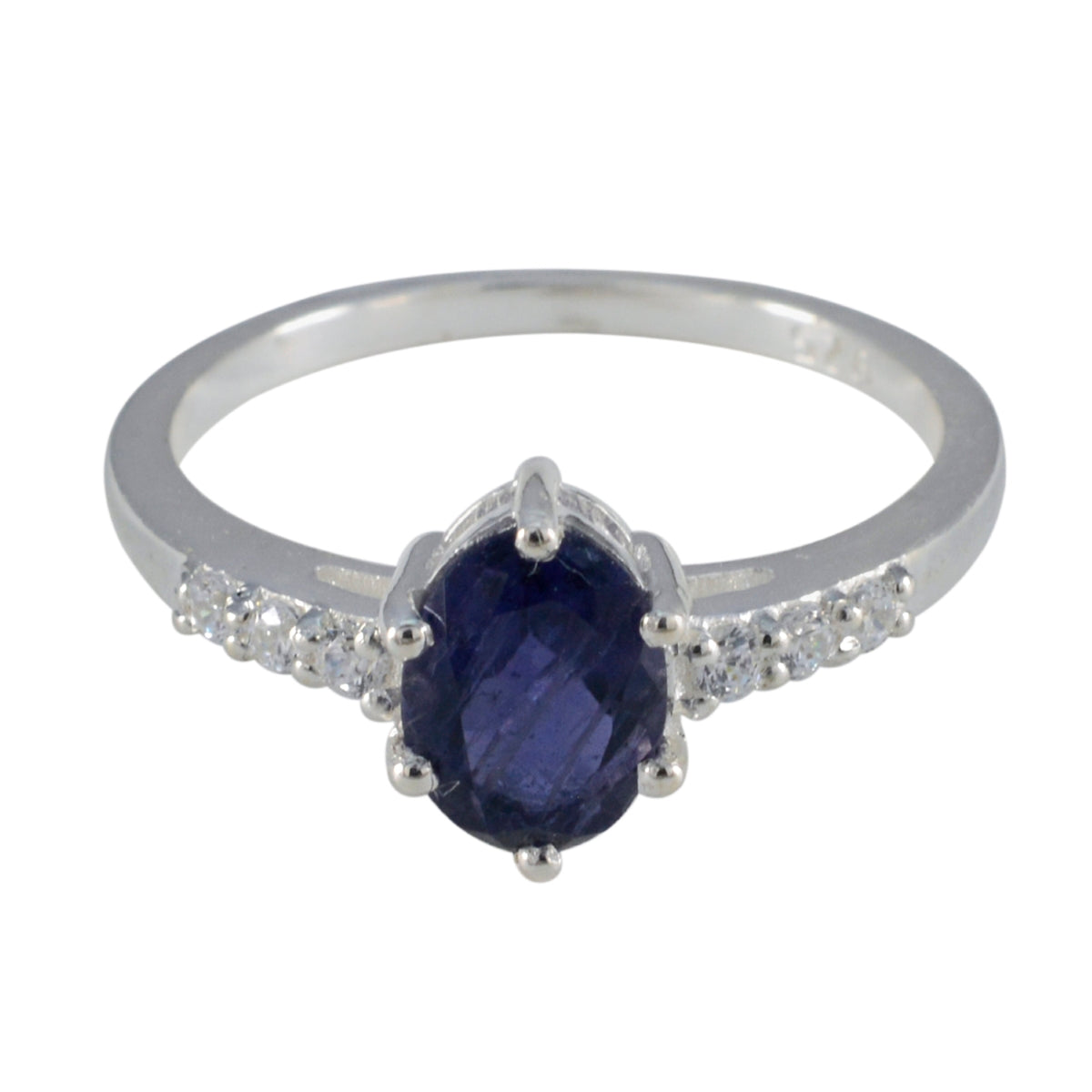 Yuki Blue Halo Gemstone Ring with Silver Band Iolite Blue