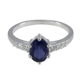 Yuki Blue Halo Gemstone Ring with Silver Band Iolite Blue