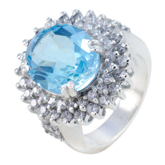 Emma Blue Halo Gemstone Ring with Sparkling Accent Stones Blue Topaz Blue