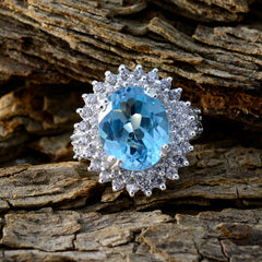 Emma Blue Halo Gemstone Ring with Sparkling Accent Stones