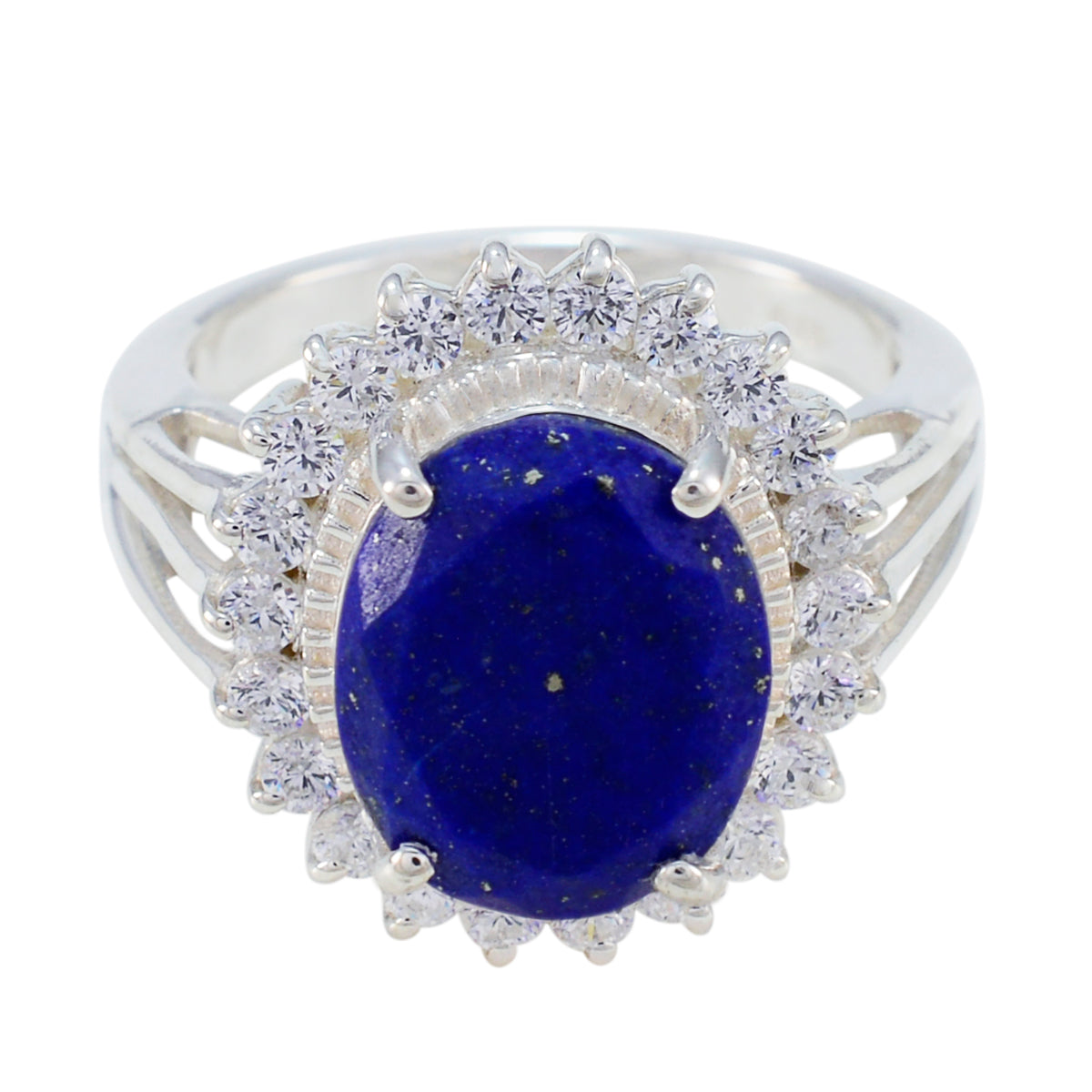 Liyana Blue Halo Gemstone Ring with Silver Glow Lapis Lazuli Blue