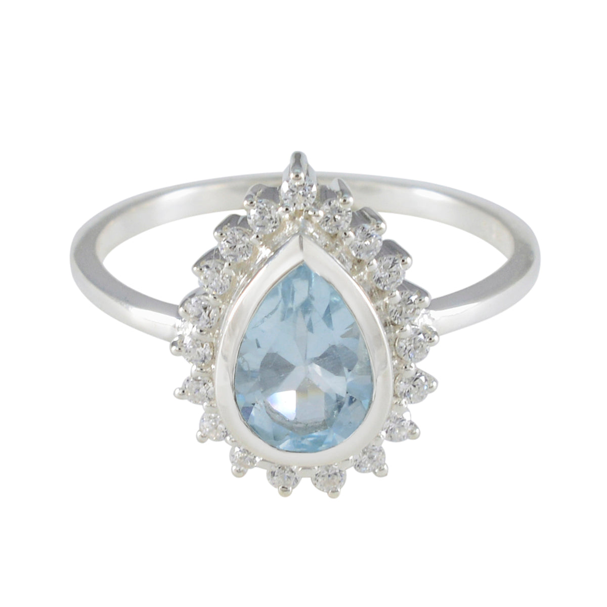 Hye-jin Blue Halo Gemstone Ring with Pear-Shaped Stone Blue Topaz Blue