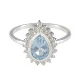 Hye-jin Blue Halo Gemstone Ring with Pear-Shaped Stone Blue Topaz Blue