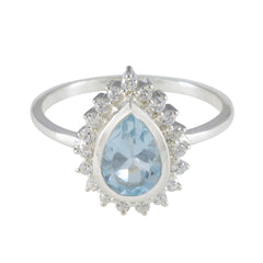 Hye-jin Blue Halo Gemstone Ring with Pear-Shaped Stone Blue Topaz Blue