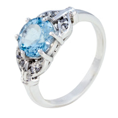 Priya Blue Halo Gemstone Ring with Silver Band