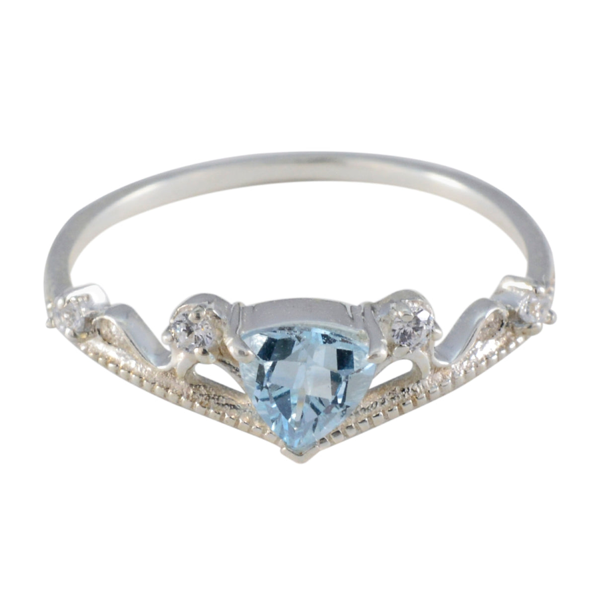 Haruka Blue Halo Gemstone Ring with Elegant Silver Design Blue Topaz Blue