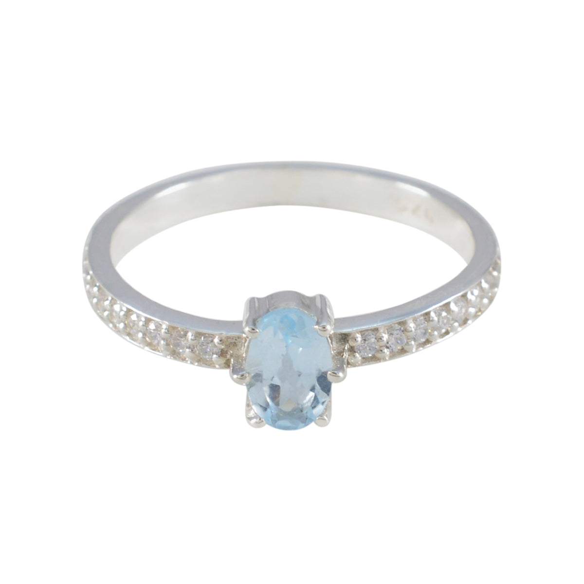 Eun-ji blue halo ring for women featuring an oval blue gemstone and diamond-accented silver band