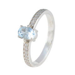 Eun-ji elegant blue halo ring for women with oval blue gemstone and sparkling side stones