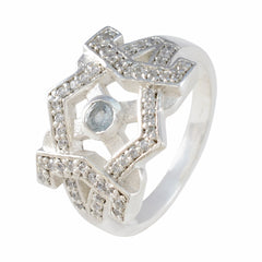 Maria silver blue halo ring for women with geometric design and small sparkling stones