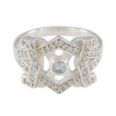 Maria blue halo ring for women with silver hexagon design and small clear stones