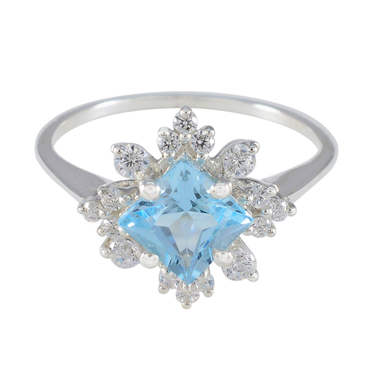 Riya Blue Halo Ring with Sparkling Gemstones Blue Topaz Blue