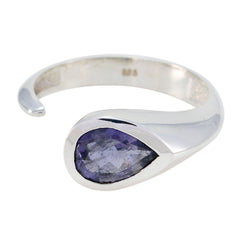Nisa Blue Solitaire Gemstone Ring in Sterling Silver Iolite Blue