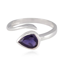 Sarah Blue Solitaire Gemstone Ring in Sterling Silver Iolite Blue