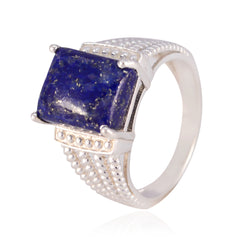 Evelyn Blue Solitaire Gemstone Ring with Silver Band Lapis Lazuli Blue