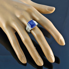 Evelyn Blue Solitaire Gemstone Ring with Silver Band