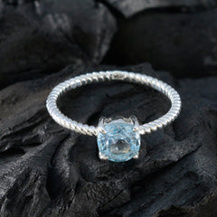 Jiwoo Blue Solitaire Ring with Twisted Silver Band
