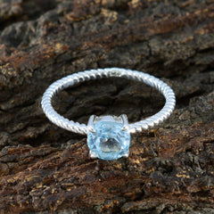 Jiwoo Blue Solitaire Ring with Twisted Silver Band