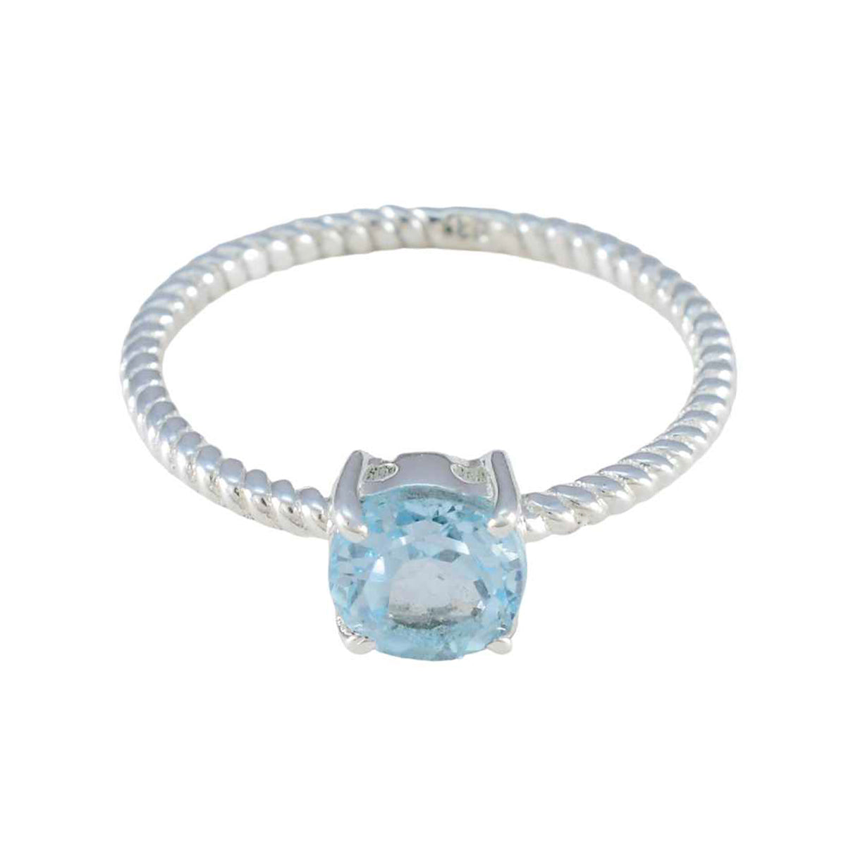 Jiwoo Blue Solitaire Ring with Twisted Silver Band Blue Topaz Blue