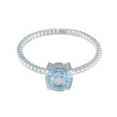 Jiwoo Blue Solitaire Ring with Twisted Silver Band Blue Topaz Blue