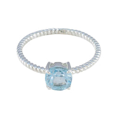 Jiwoo Blue Solitaire Ring with Twisted Silver Band Blue Topaz Blue