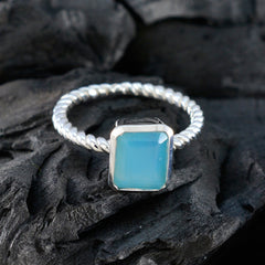 Dewi Blue Solitaire Ring with Twisted Silver Band