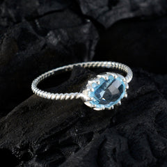 Ayaka Blue Solitaire Ring with Beaded Silver Band