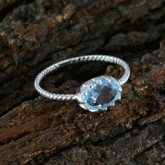 Ayaka Blue Solitaire Ring with Beaded Silver Band
