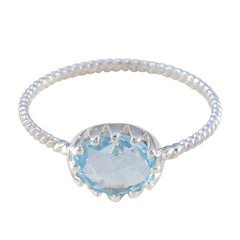 Ayaka Blue Solitaire Ring with Beaded Silver Band Blue Topaz Blue