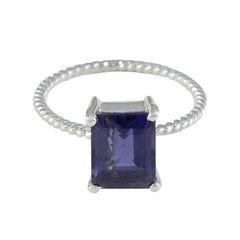 Natcha Blue Solitaire Ring for Women in Silver Iolite Blue