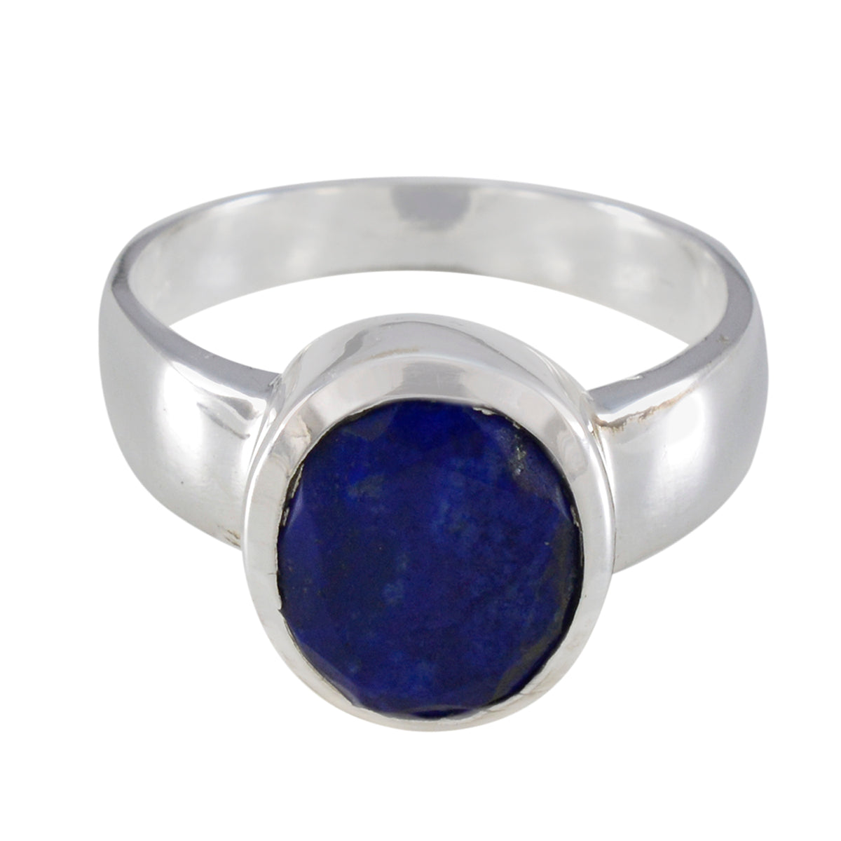 Chloe blue solitaire ring for women with silver band and deep blue round stone centerpiece