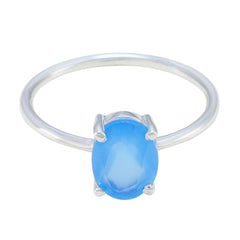 Jia Blue Solitaire Ring India with Oval Gemstone Blue Chalcedony Blue