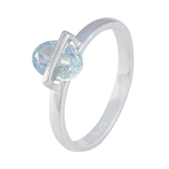 Claire Blue Solitaire Ring India with Elegant Silver Band