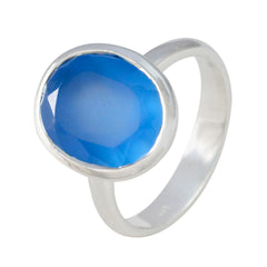 Siti Blue Solitaire Ring India with Elegant Silver Band