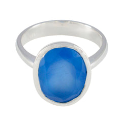 Siti Blue Solitaire Ring India with Elegant Silver Band Blue Chalcedony Blue
