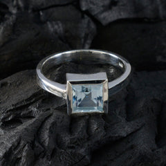 Ana Blue Solitaire Ring Square Gemstone Silver Band