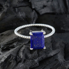 Emi Blue Solitaire Ring with Twisted Silver Band