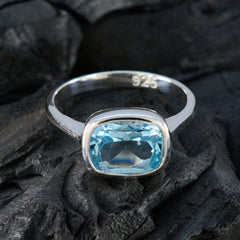 Lea Blue Solitaire Ring with Sterling Silver Band