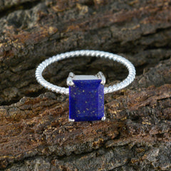Emi Blue Solitaire Ring with Twisted Silver Band