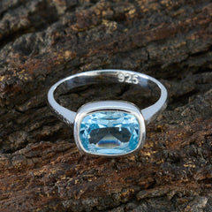 Lea Blue Solitaire Ring with Sterling Silver Band
