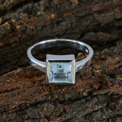 Ana Blue Solitaire Ring Square Gemstone Silver Band