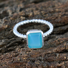 Dewi Blue Solitaire Ring with Twisted Silver Band