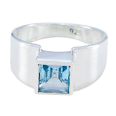 Dewi Blue Solitaire Ring Sterling Silver Square Gem Blue Topaz Blue