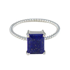 Emi Blue Solitaire Ring with Twisted Silver Band Lapis Lazuli Blue
