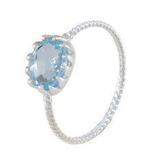 Ayaka Blue Solitaire Ring with Beaded Silver Band