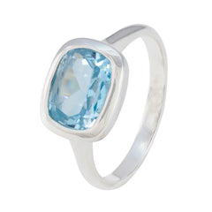 Lea Blue Solitaire Ring with Sterling Silver Band