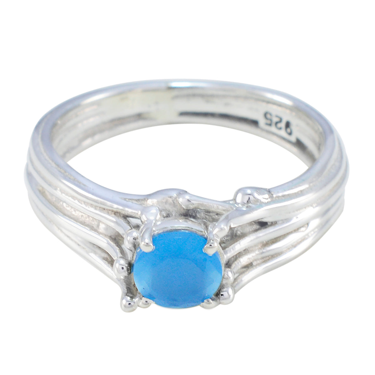 Aisha Blue Solitaire Ring Sterling Silver Stylish Gem Blue Chalcedony Blue
